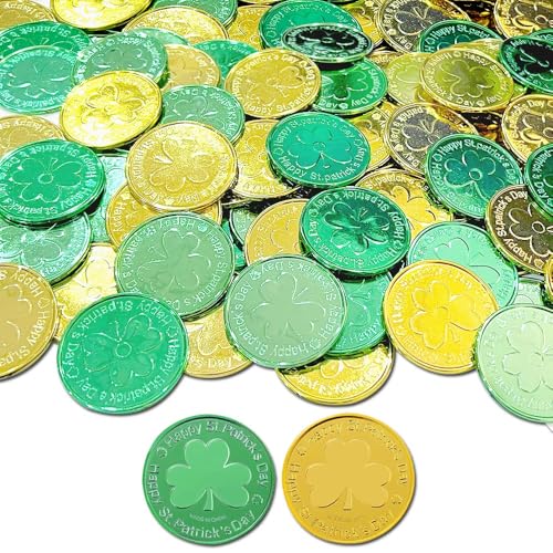 Pièces Shamrock St Patrick – 100 Pcs Pièces Or et Vert Trèfle Porte-Bonheur Décoration Fête Irlandaise