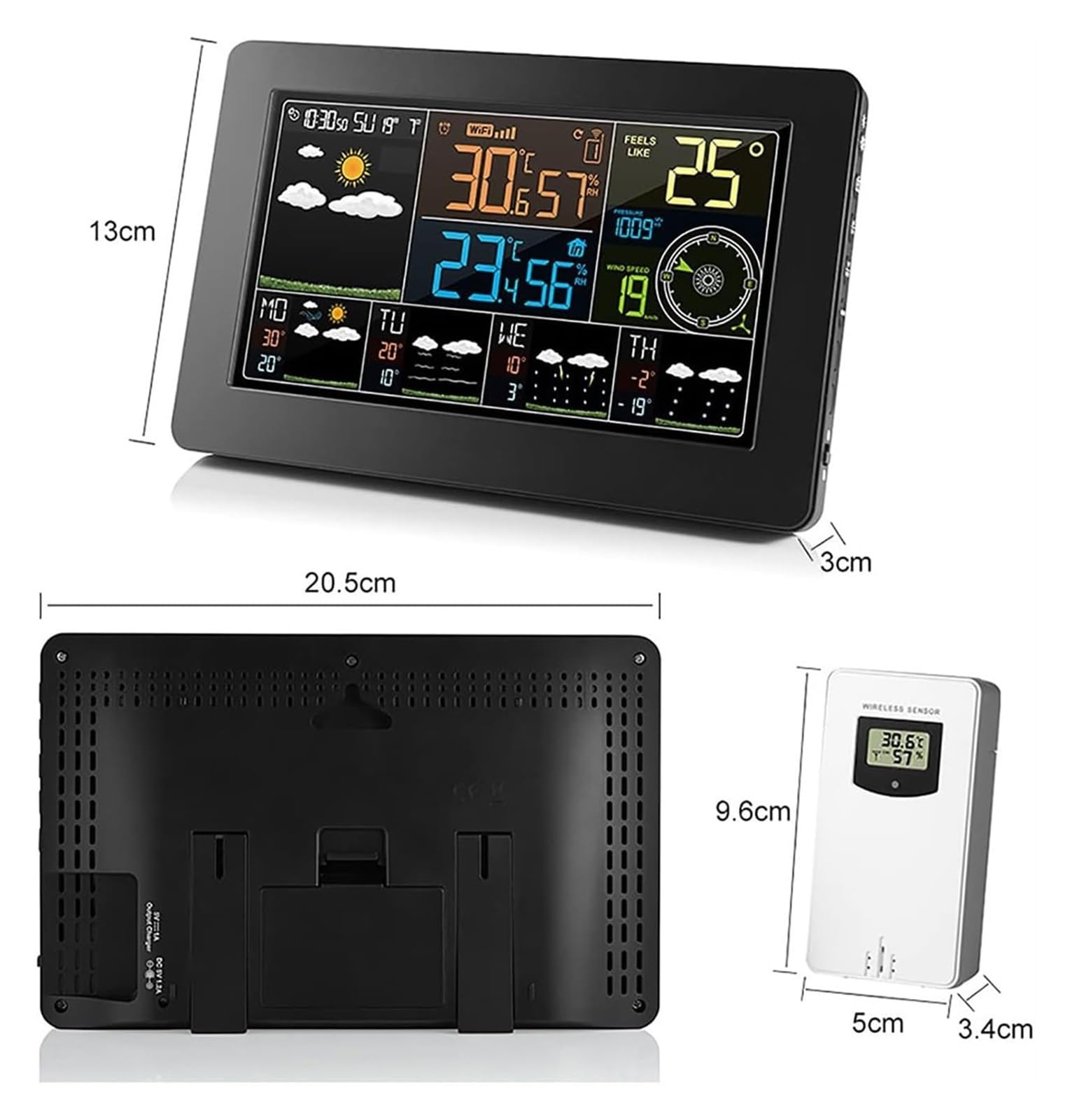 Station Météo WiFi sans Fil, Thermomètre Intérieur Extérieur Numérique avec Affichage Couleur, Horloge et Rétroéclairage Réglable