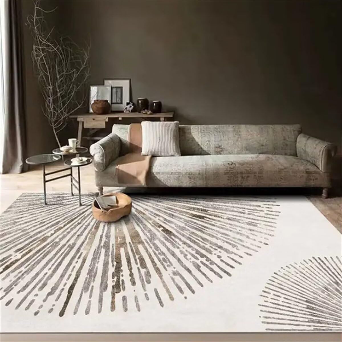 Tapis de terrasse extérieur lavable gris 40x60 avec motif ventilateur abstrait de salon