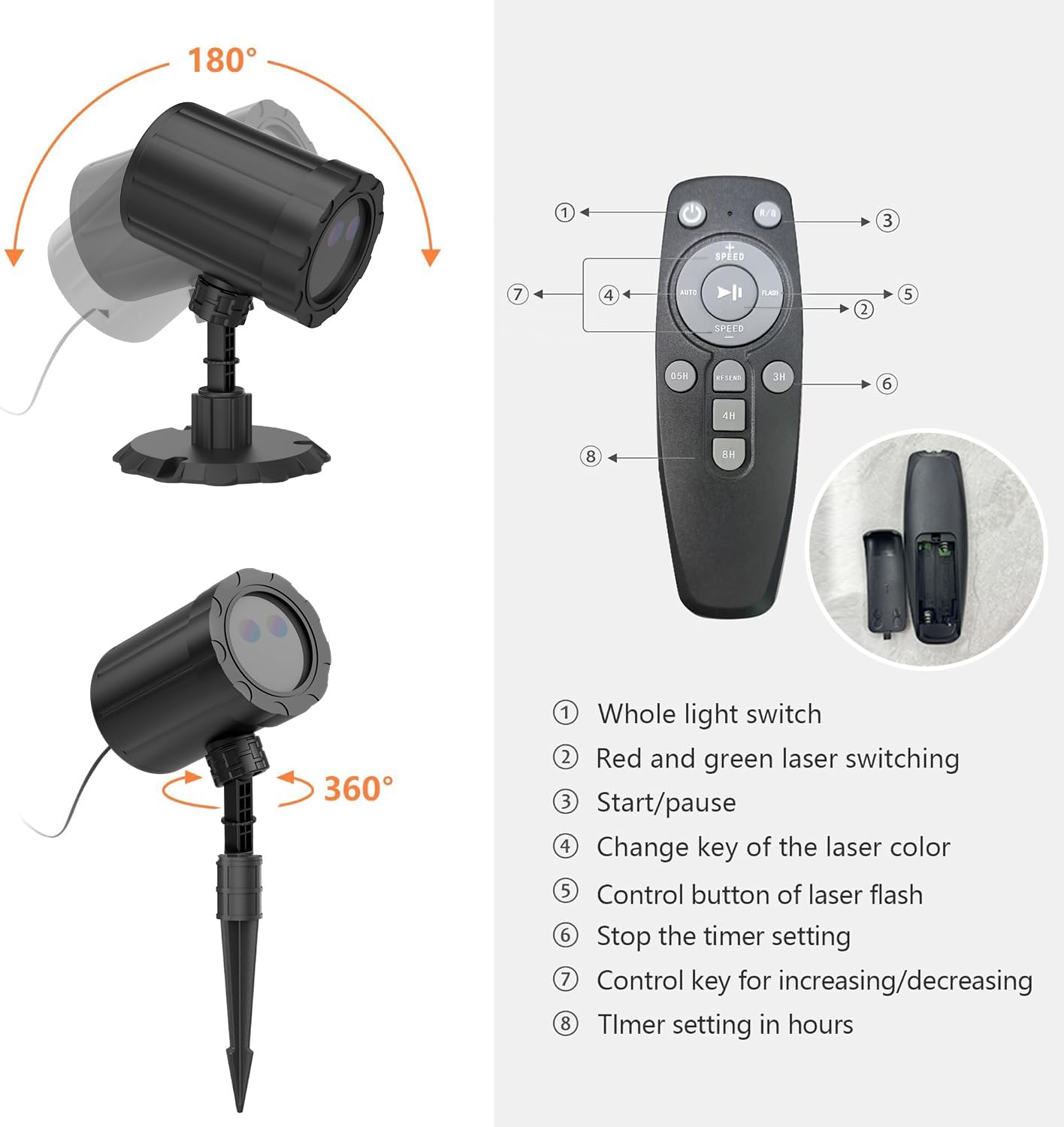 Proyector de luces de Navidad al aire libre, luz de proyección de luz de estrella roja y verde de  3 modos con control remoto, Halloween, Navidad, fiesta, decoración de Año Nuevo, impermeable y 6