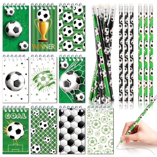 Unvtap Mini Notizblock Fußball Enthält 12 Fußball Bleistifte 10 Notizblöcke Klein, Spiralblock Fussball, Notizbuch für Fußballgeburtstag, Fussball Mitgebsel