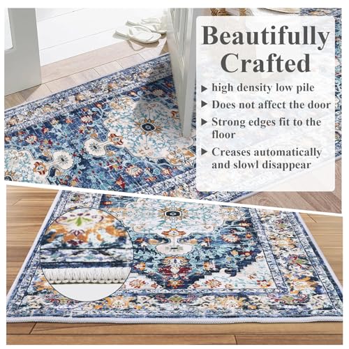 U'Artlines 2.6' x 20' Extra Long Boho Hallway Runner Rug, Non Slip Washable Vintage Farmhouse Accent Area Rug Carpet for Kitchen Entryway Laundry and Living Room(Blue) — view 4