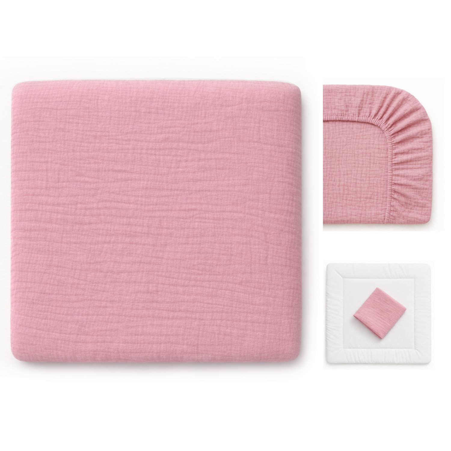 Wickelauflagenbezug 100% Baumwolle Musselin Bezug für Wickelauflage 85x75 und 75x75 cm – weicher Wickeauflagenüberzug, atmungsaktiv & waschbar ROSA