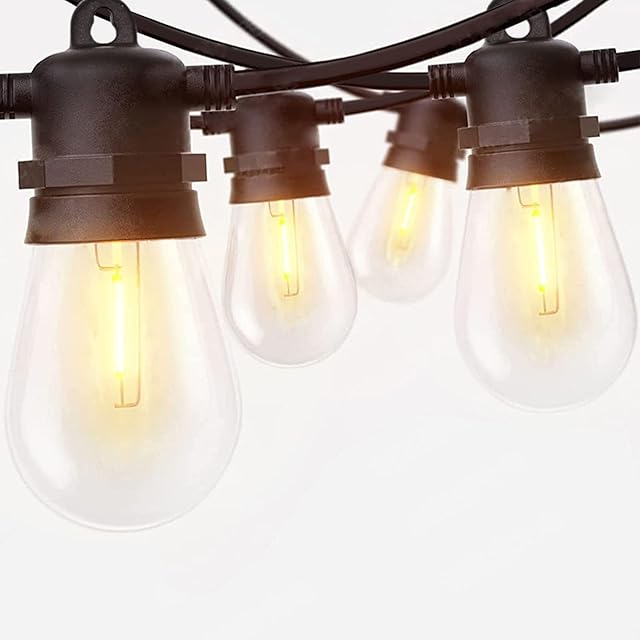 BRTLX LED S14 Outdoor String Lights Mains Powered, 50FT Heavy Duty Commercial Grade IP65 Festoon Lights with 15+2 E27 1W LED Warm White 2700K Bulbs for Patio,Backyard,Cafe,Wedding,Party