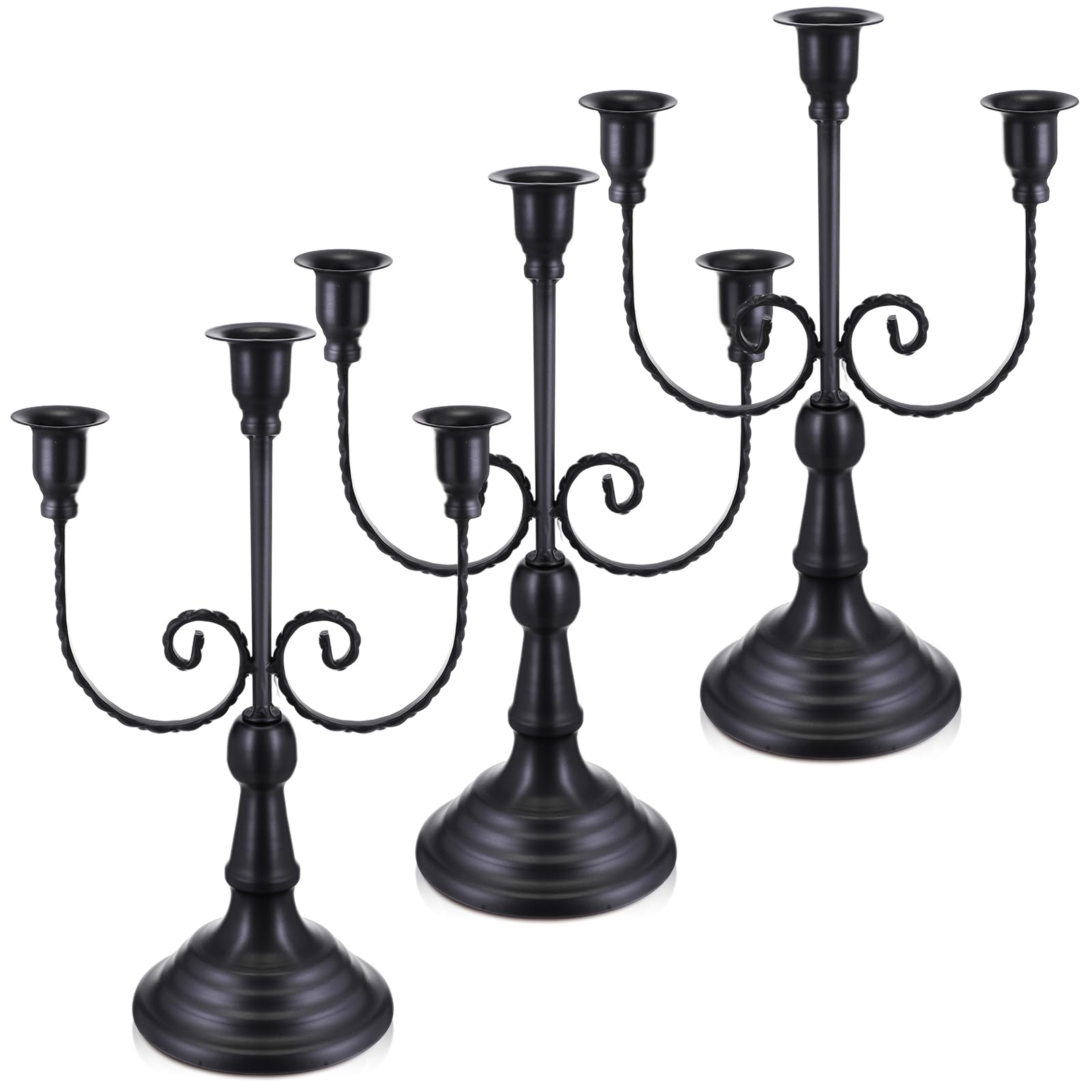Dandat 3 candelabri in metallo a 3 bracci, in stile gotico, per casa, matrimonio, chiesa, feste di Natale (retrò, 30 cm, nero)