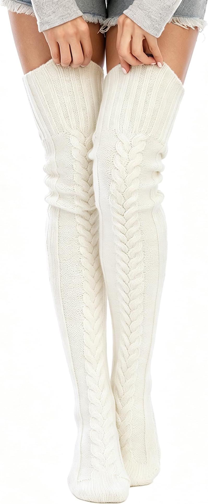 Women's Cable Knitted Thigh High Boot Socks Extra Long Winter Stockings Over Knee Leg Warmers