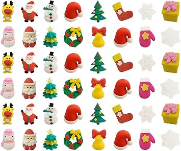 XIAOYU Christmas Erasers Christmas Pencil Erasers 3D Mini Cartoon Puzzle Erasers Set, 48PCS