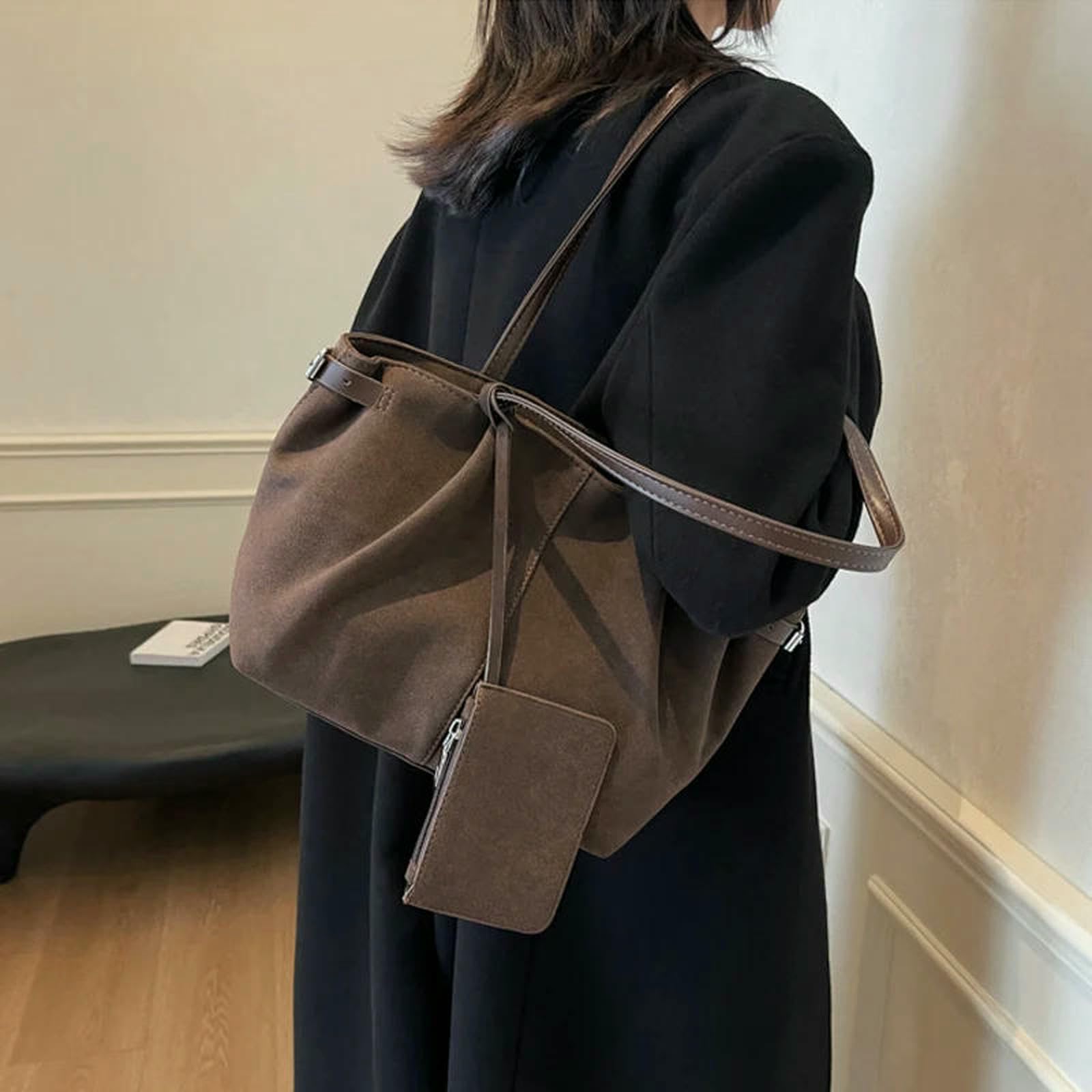 Borsa Donna Borse A Tracolla da Grande E Leggera sotto Le Ascelle Casual Viaggio Secchiello-Nero