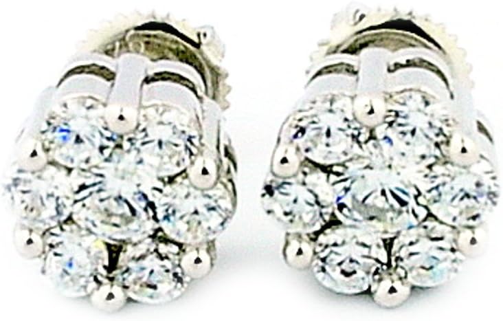 8mm Wide Cluster Earrings Screw Back Sterling Silver Round CZ 4cttww Size