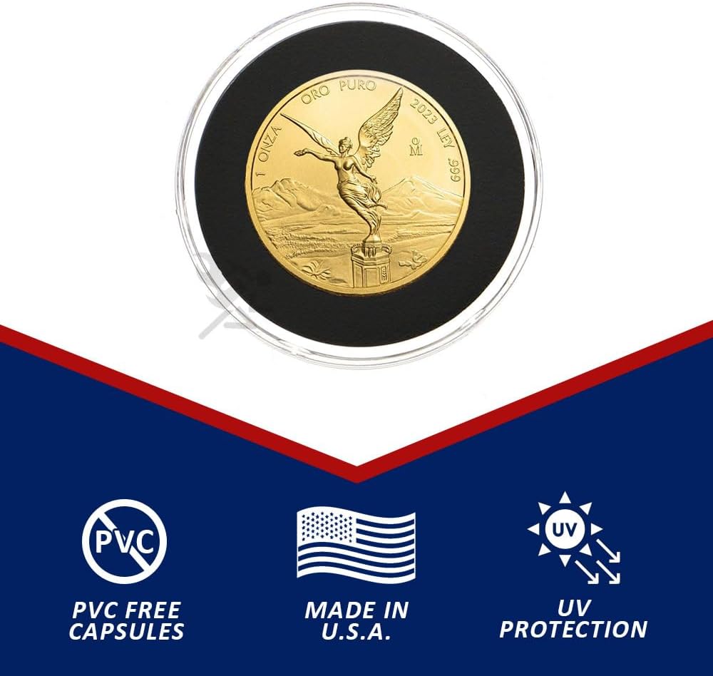 OnFireGuy 5-Pack 34mm Black Ring Coin Holders for 1oz Gold Libertad | Protective Coin Cases for $20 Gold Double Eagle, $20 St. Gaudens Coins