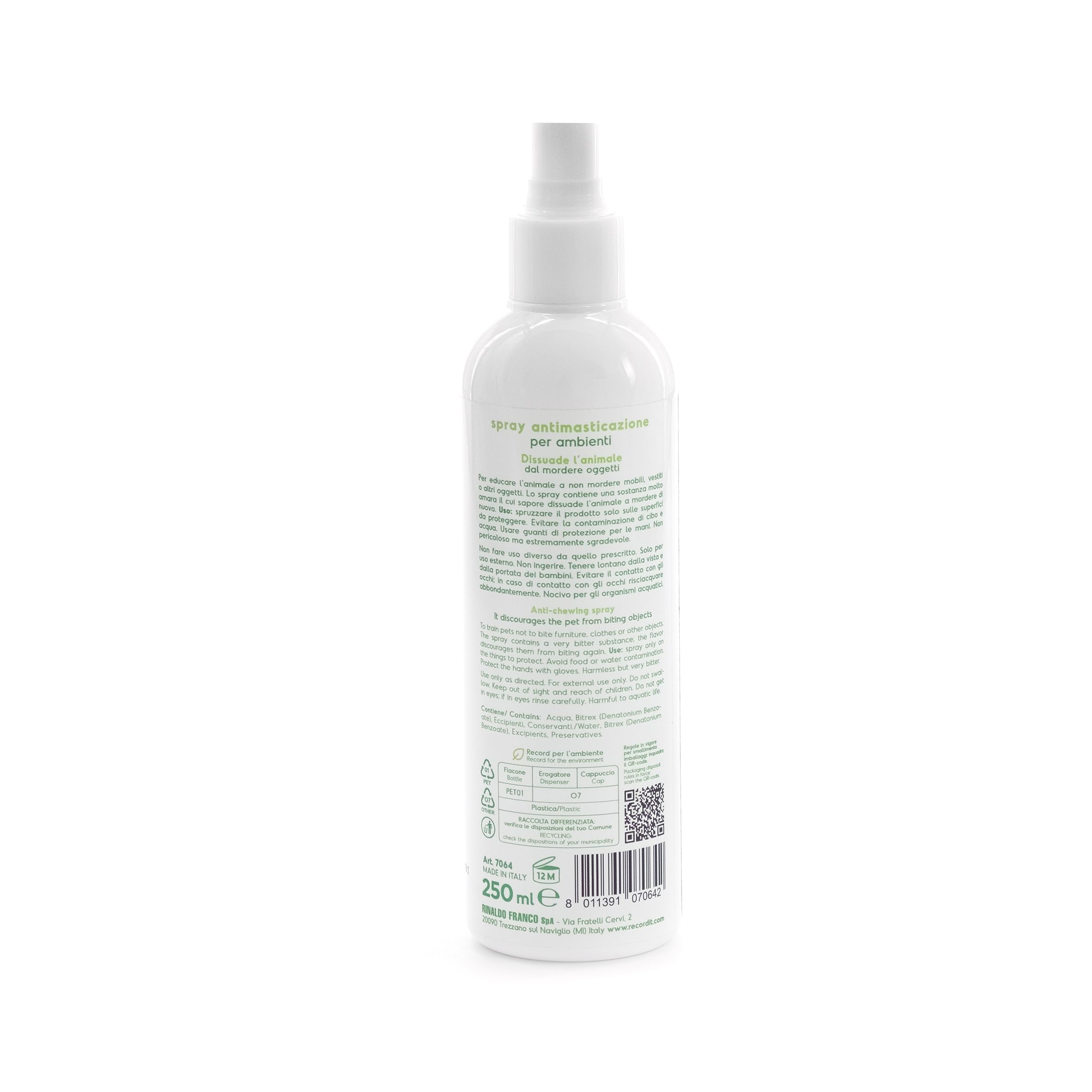 Record - Spray Anti-Masticazione per Cani. Spray Antimorso per Gli Ambienti e Gli Oggetti. Repellente dissuasore dal Sapore sgradevole e Amaro. Made in Italy, 250 ml