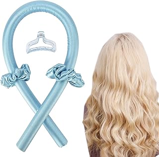 أداة تجعيد الشعر طوال الليل، تموجات بدون حرارة، شريط تمويج الشعر بدون حرارة، أداة تجعيد الشعر بدون حرارة مع مشبك شعر للشعر الطويل والمتوسط (لون أزرق)