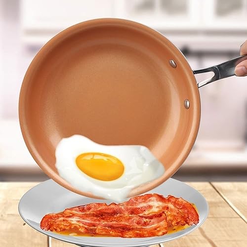 Miniatura 6 de HESNDpdg Skillets 81012 Inch Non-Stick Skillet Copper Frying Pan with Ceramic Coating Induction Cooking Frying Pan Oven Dishwasher Safe Saucepan