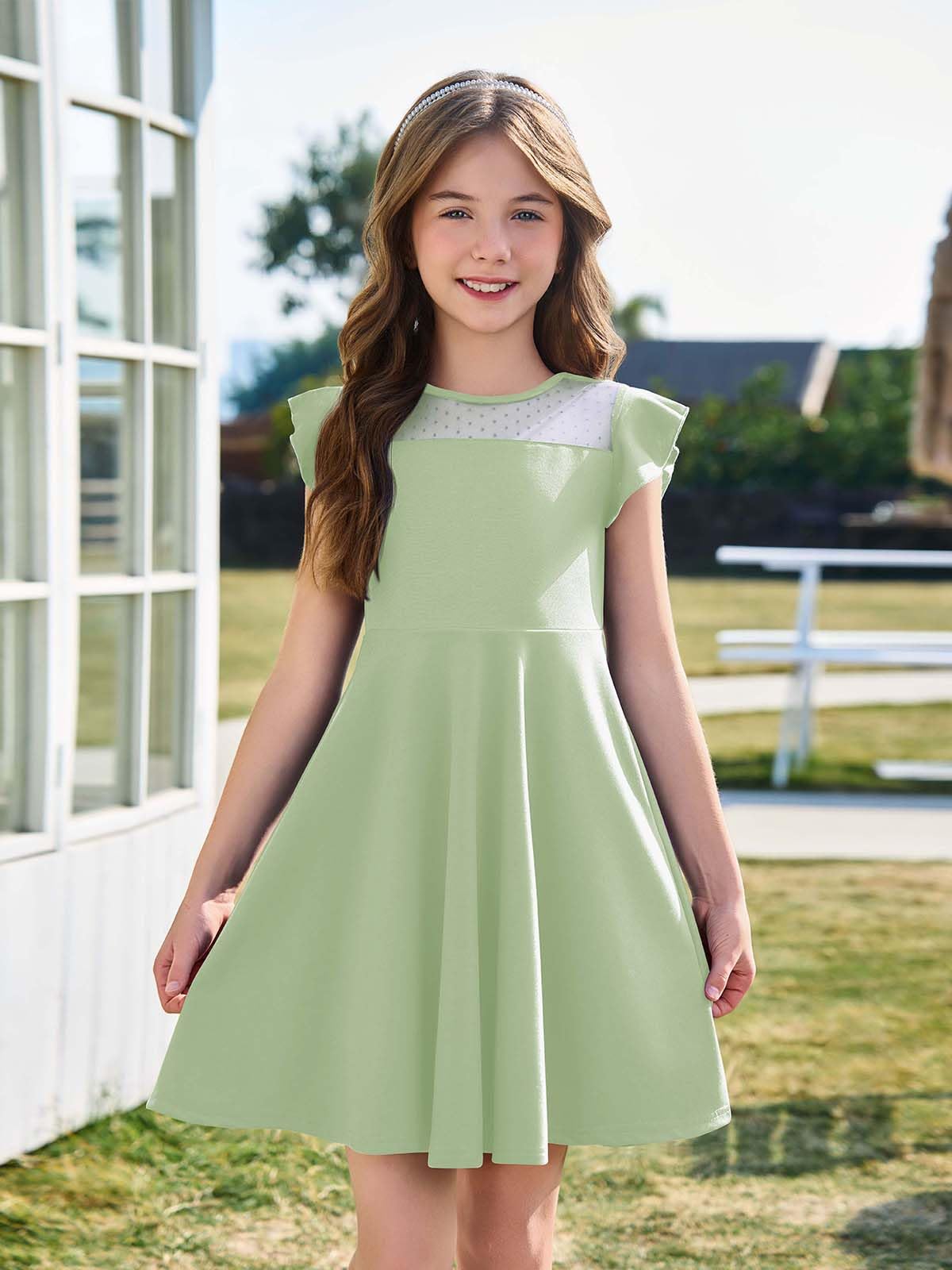 Haloumoning Robe de princesse à volants pour fille - En maille - Pour mariage, anniversaire, mariage - Avec poche