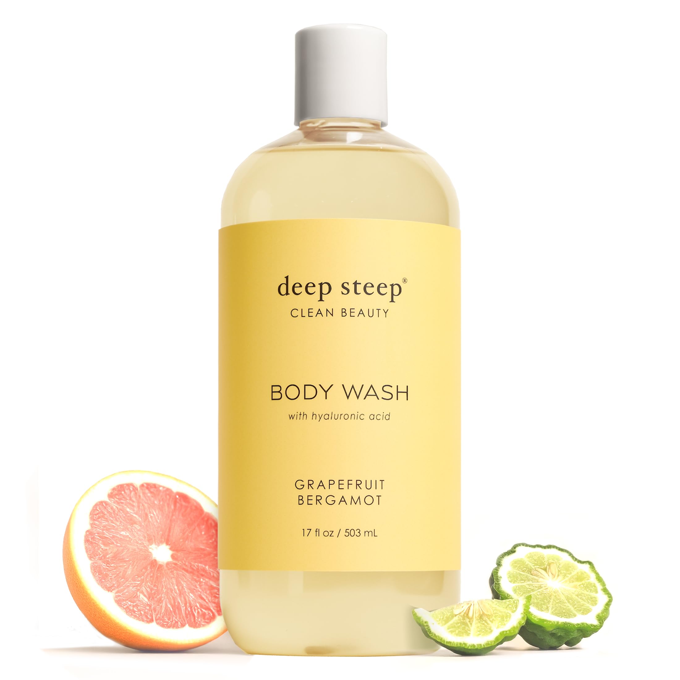 Deep Steep Grapefruit Bergamot Body Wash, Hydrating Shower Gel with Hyaluronic Acid & Shea Butter for Sensitive Skin, Bodywash for Women & Men, 17 Fl