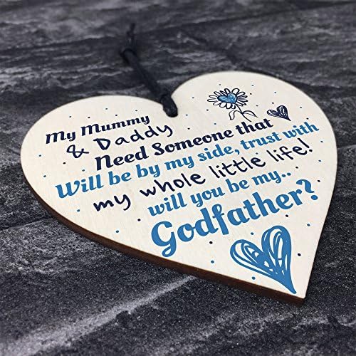 RED OCEAN Will You Be My Godfather Wooden Heart Plaque Goddaughter Godson Christening Asking Gifts For Him