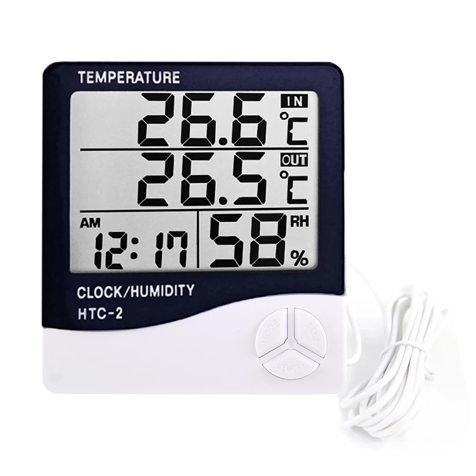 6 sztuk elektronicznych termometrów cyfrowych i higrometrów do temperatury i wilgotności, wewnętrzna i zewnętrzna stacja pogodowa, zegar HTC-1 HTC-2 (HTC-1)
