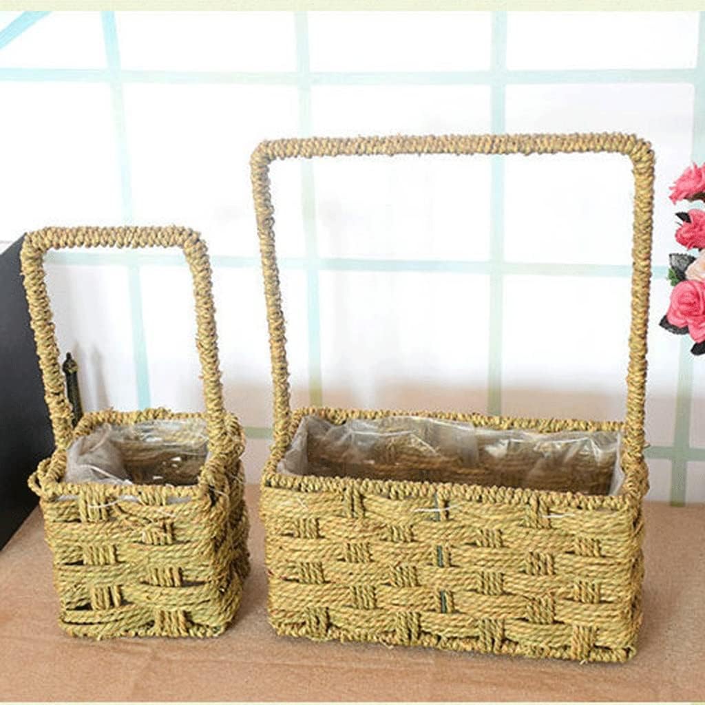 HBJWOV Rustic Flower Basket Living Room Rattan Balcony Green Plant Succulent Pot Fruit(D)
