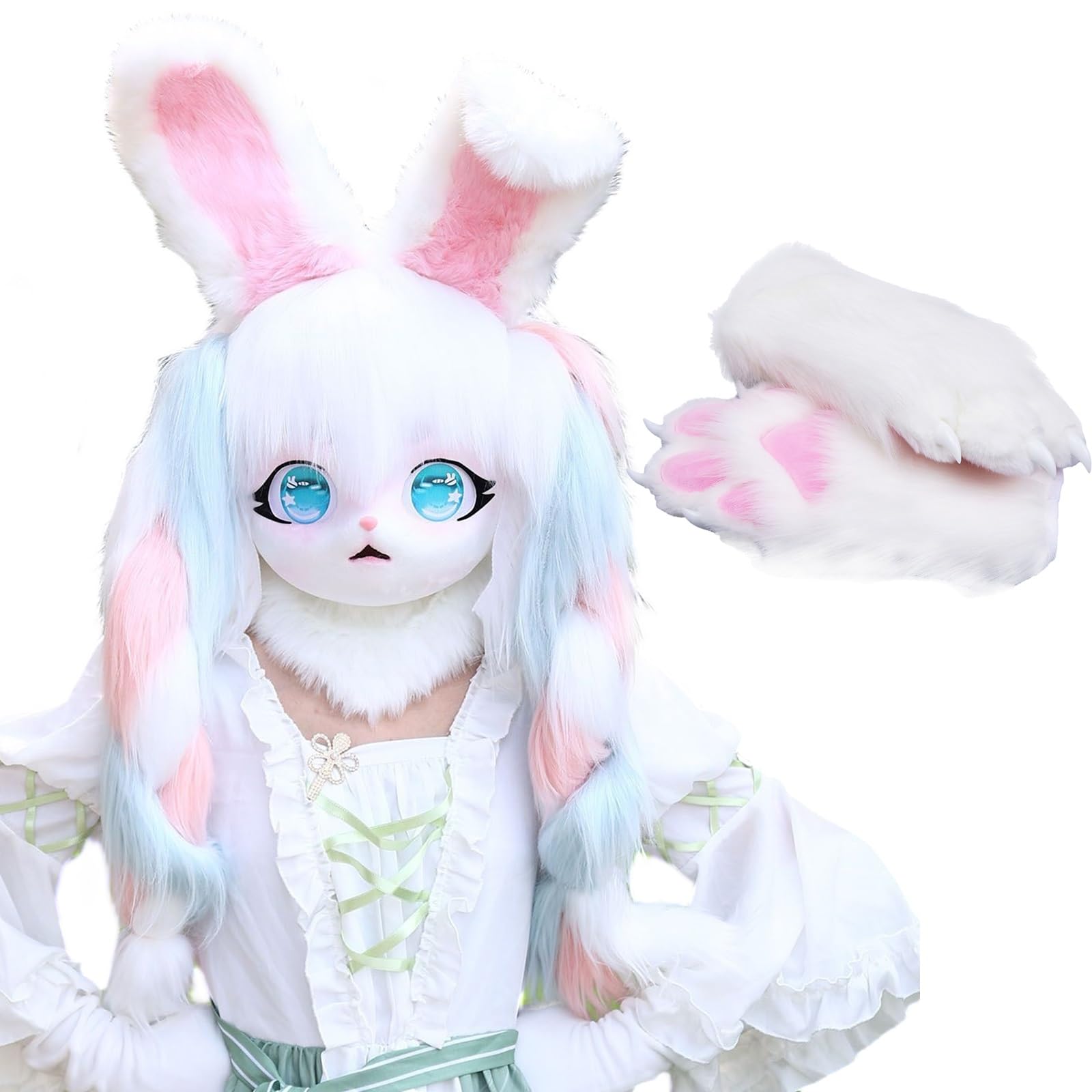 WLYEZAU Furry Wearable Hoods, Gloves, KIG Fursuit Animal Headgear, Lolita Style Cat Headwear, Anime Hair Accessories(6)