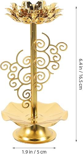 Miniatura 7 de 2 portavelas de loto de aleación dorada, soporte de lámpara de mantequilla budista para meditación, altar del hogar y decoración del templo, diseño