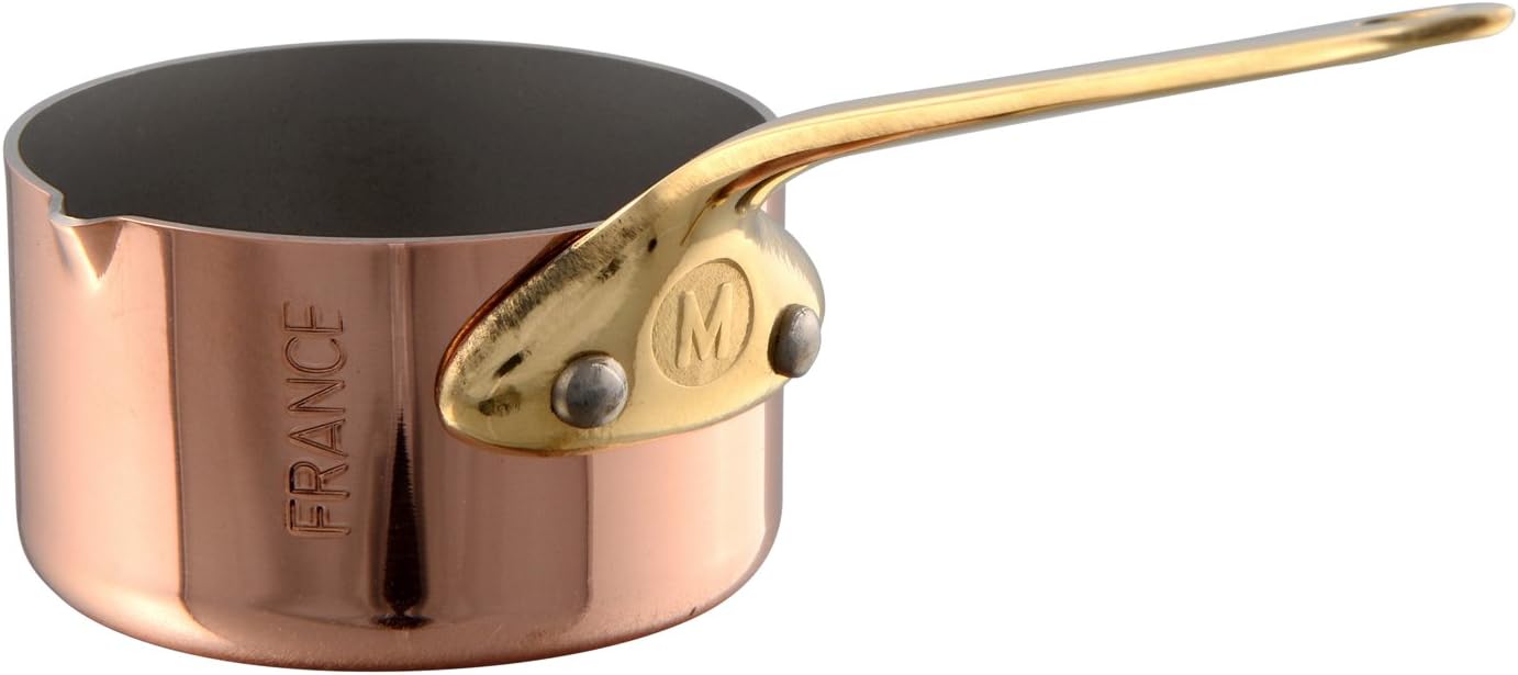 Mauviel M'Minis Copper Mini Sauce Pan with Pouring Spout and Brass Handle, 2.76-in, Made in France