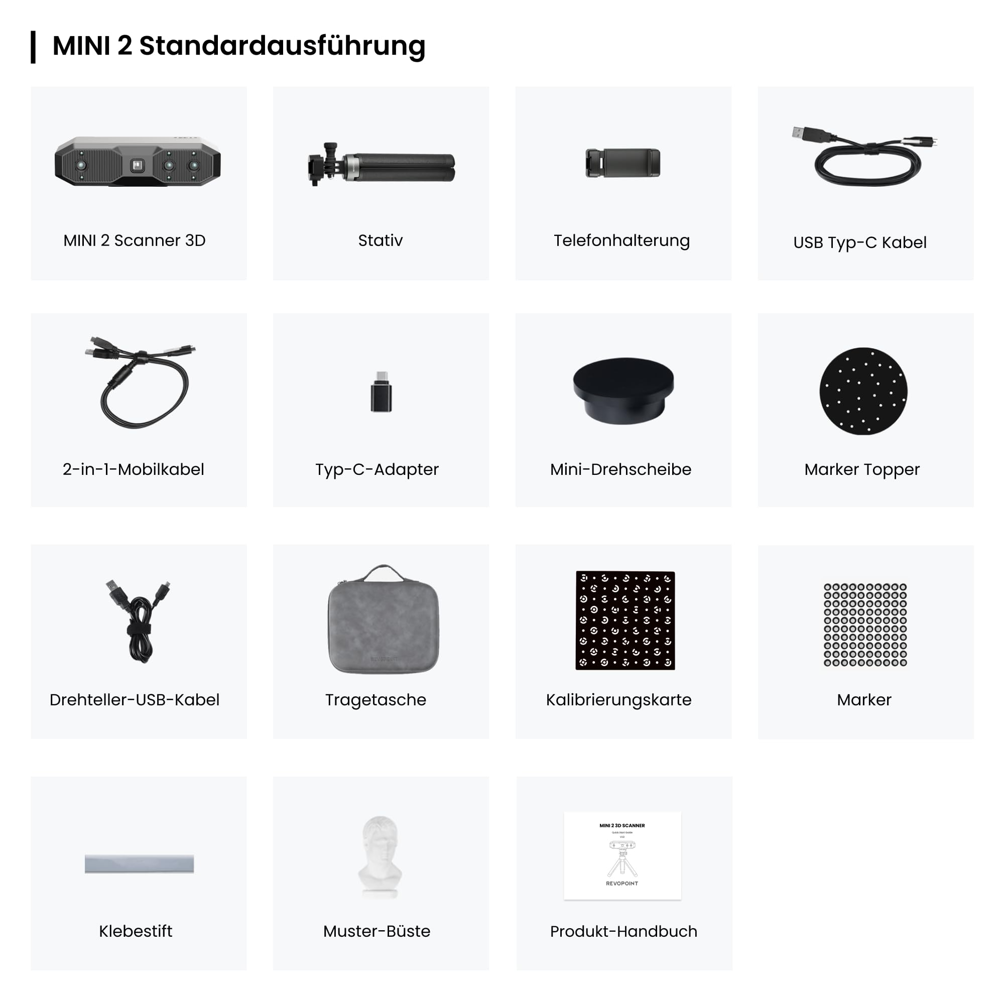 Revopoint MINI 2 Handheld 3D Scanner für 3D Druck, 0.02mm Präzision, 16 fps schnelles Scannen, Industrielles Blaulicht, Portabler Farb-3D-Modellscanner für Dental, Schmuck & kleine Objekte, Standard | 16 fps schnelles Scannen, Industrielles Blaulicht, Por