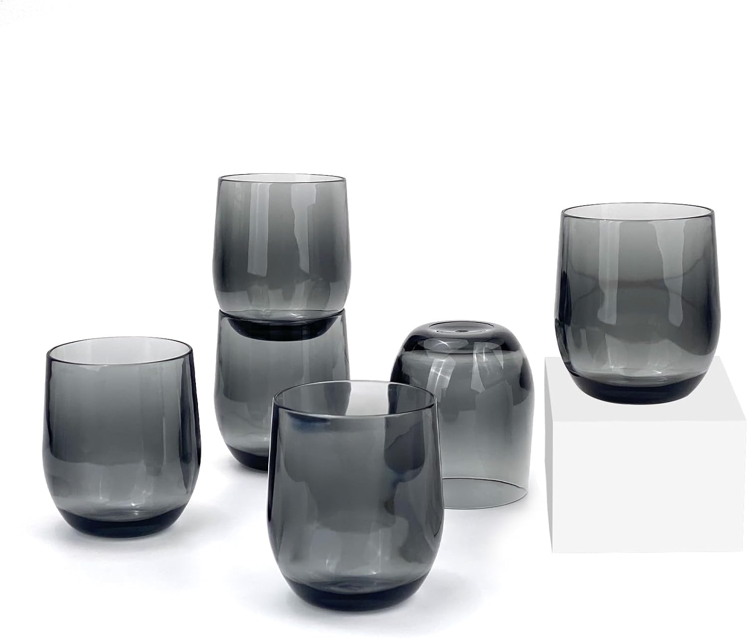 Set of 6 Acrylic Drinkware - 15 Ounce Plastic Wine Glasses, Shatterproof and Stackable, BPA Free, Dishwasher Safe, Reusable Cups for Parties and Poolside Use with (Grey, 15 Onuce)