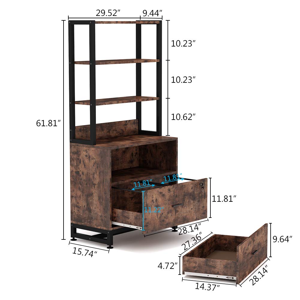 Tribesigns 2 Drawer Vertical File with Lock & Bookshelf, Letter