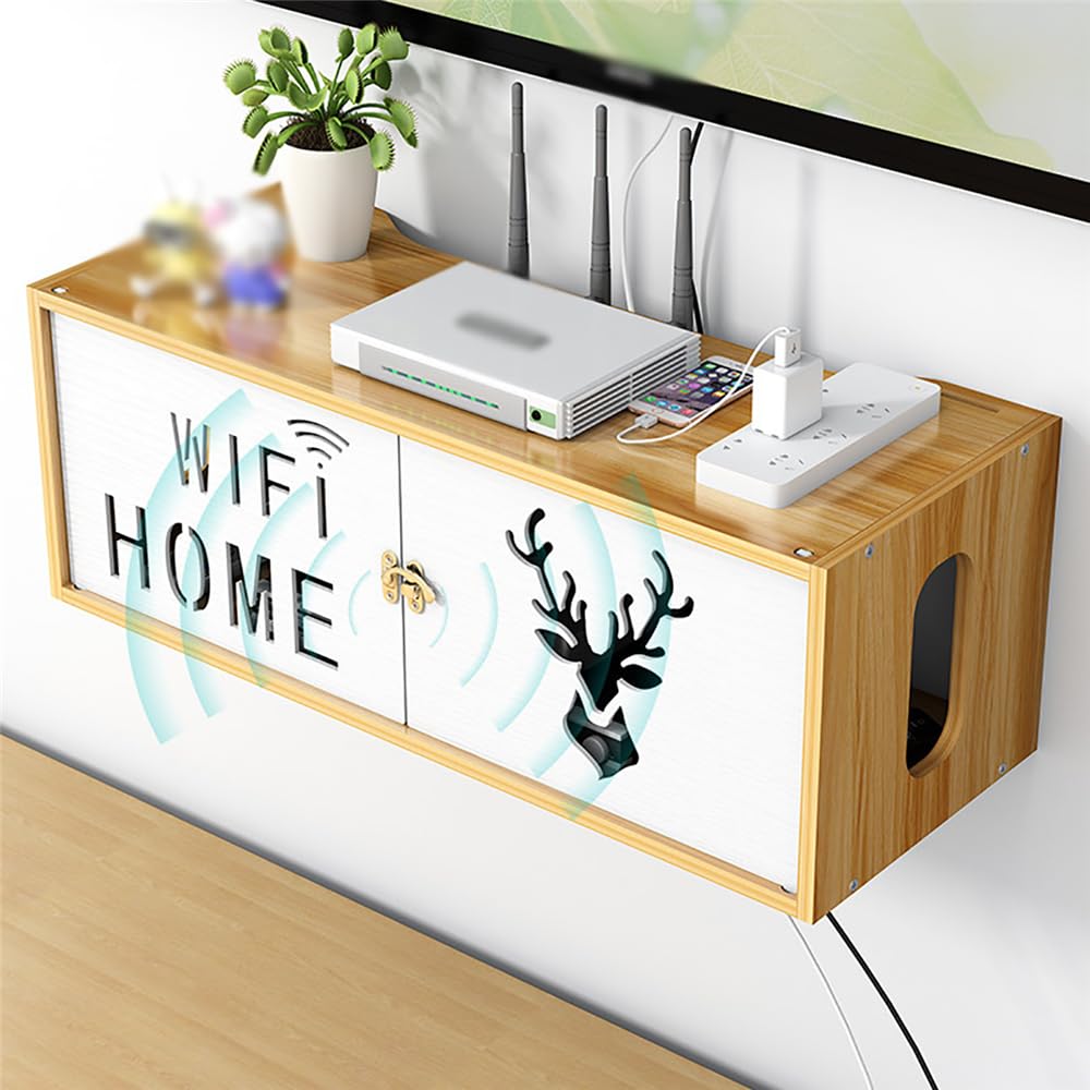 Caja de gestión de cables Estante de almacenamiento enrutador WIFI ciervo madera cerezo decodificador TV refugio montado en la pared cable placa alimentación soporte organizador estante