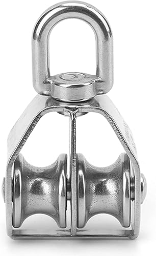 Fydun - Polea marina de acero inoxidable 316 con doble rodillo giratorio, herramientas de elevación, color plateado para barcos