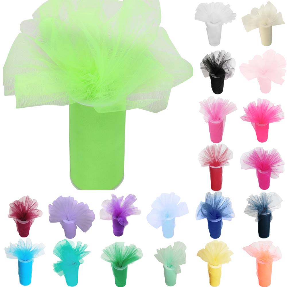 Time to Sparkle 3pcs 6inchx25 yards Tulle Roll Spool Tutu Party Birthday Wraping Crafts Bridal Bow Skirt Wedding Decor, Neon Yellow
