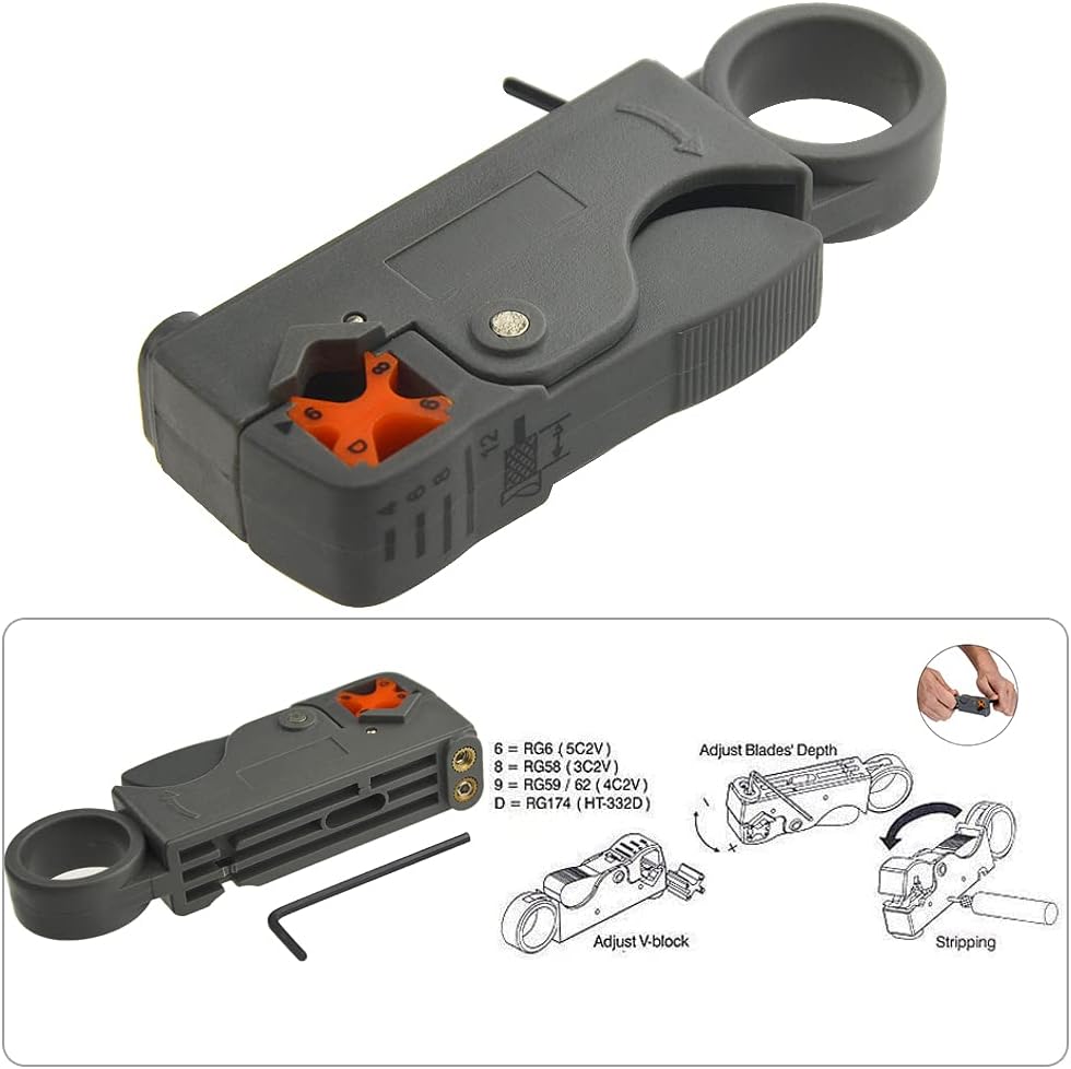 XINGYHENG 14Pcs Coaxial Cable Compression Crimping Tool RG59 RG6 Coax Crimper Tool Kit Cable Stripper and Cable Crimper Coaxial Cable Cutter with 10Pcs Compression Connectors
