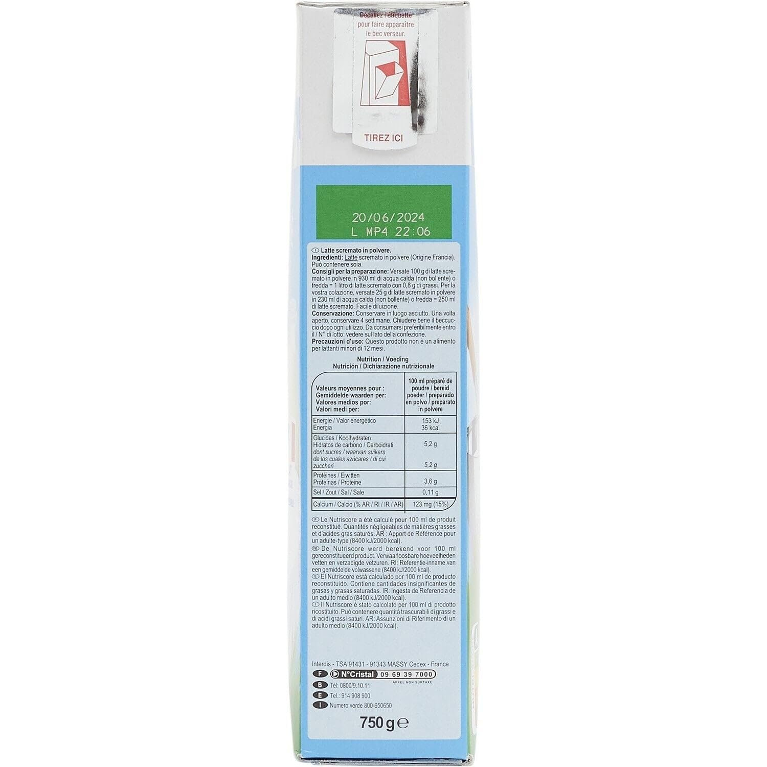 Pratique pour 7,5 L de lait écrémé prêt à l'emploi — CARREFOUR CLASSIC' lait écrémé en poudre, origine France, la boite de 750g - Lot de 3