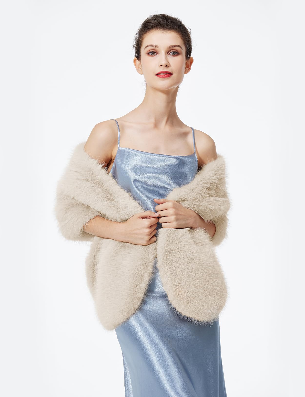 BEAUTELICATE Châle Étole En Fausse Fourrure Cape De Femme Mariage Hiver Boléro Fourrure Sur Robe de Soirée Mariée Demoiselle d'honneur Cérémonie Fête