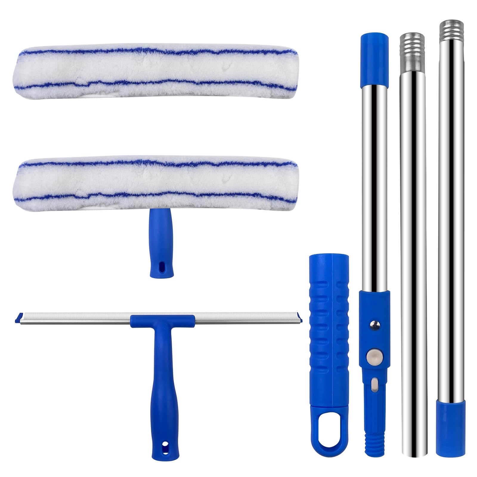 Newpop 2 En 1 Rasqueta Limpiacristales Telescopico Kit, Escobilla de Goma para Suelo, Escoba de Agua,120cm Palo Limpiacristales Extensible, Limpiador de Ventanas, Silicona Limpieza Cristales