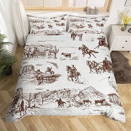 Homemissing Western Bedding Set White and Black Cowboy Cow Duvet Cover Cowboy Comforter Cover Desert Cactus Bedspread Cover Bed Set including 1 Pillow Case Single