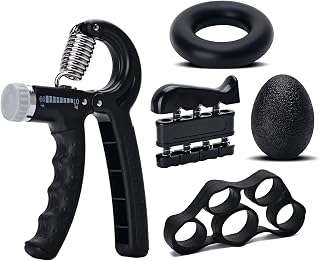AARUX Hand Grip Strengthener 5PC Set – Adjustable Resistance 5 to 60 kg, Finger Exerciser, Grip Ring & Stress Ball for Str... Price In India