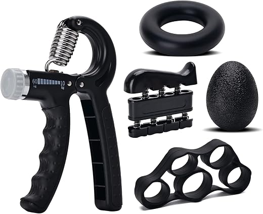 AARUX Hand Grip Strengthener 5PC Set – Adjustable Resistance 5 to 60 kg, Finger Exerciser, Grip Ring & Stress Ball for Str...