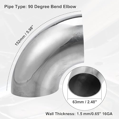 Miniatura 2 de HTHomeprod Paquete de 4 tubos de extensión de codo de conducto de 90 grados, tubo de acero inoxidable de 2.5 pulgadas, sistema de escape DIY,