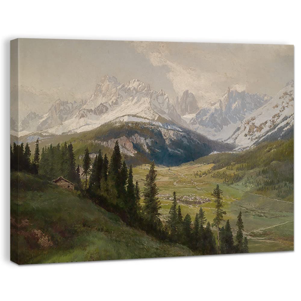 YUMKNOWVintage Prints on Canvas Wall Art - 11x14 Ready to Hang - French Country Mountain Valley Cottagecore Oil Painting - Rustic Modern Farmhouse Wall Decor - Kitchen Bathroom Living Room Pictures