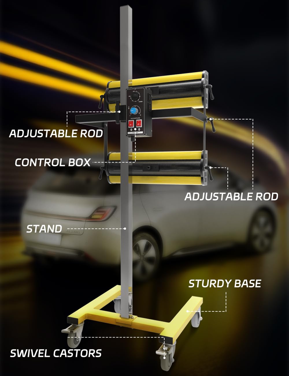 DATOUBOSS 1000W Infrared Shortwave Paint Curing Lamp With Bracket - Fast Drying Tool For Car Body Repair, Furniture & More