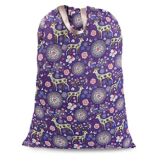 Sanlykate Extra Large Laundry Bag with Drawstring Closure and Handle, 28 x 40 Inch Heavy Duty Travel Dirty Clothes Bag for Laundromat and Household, Purple Deer