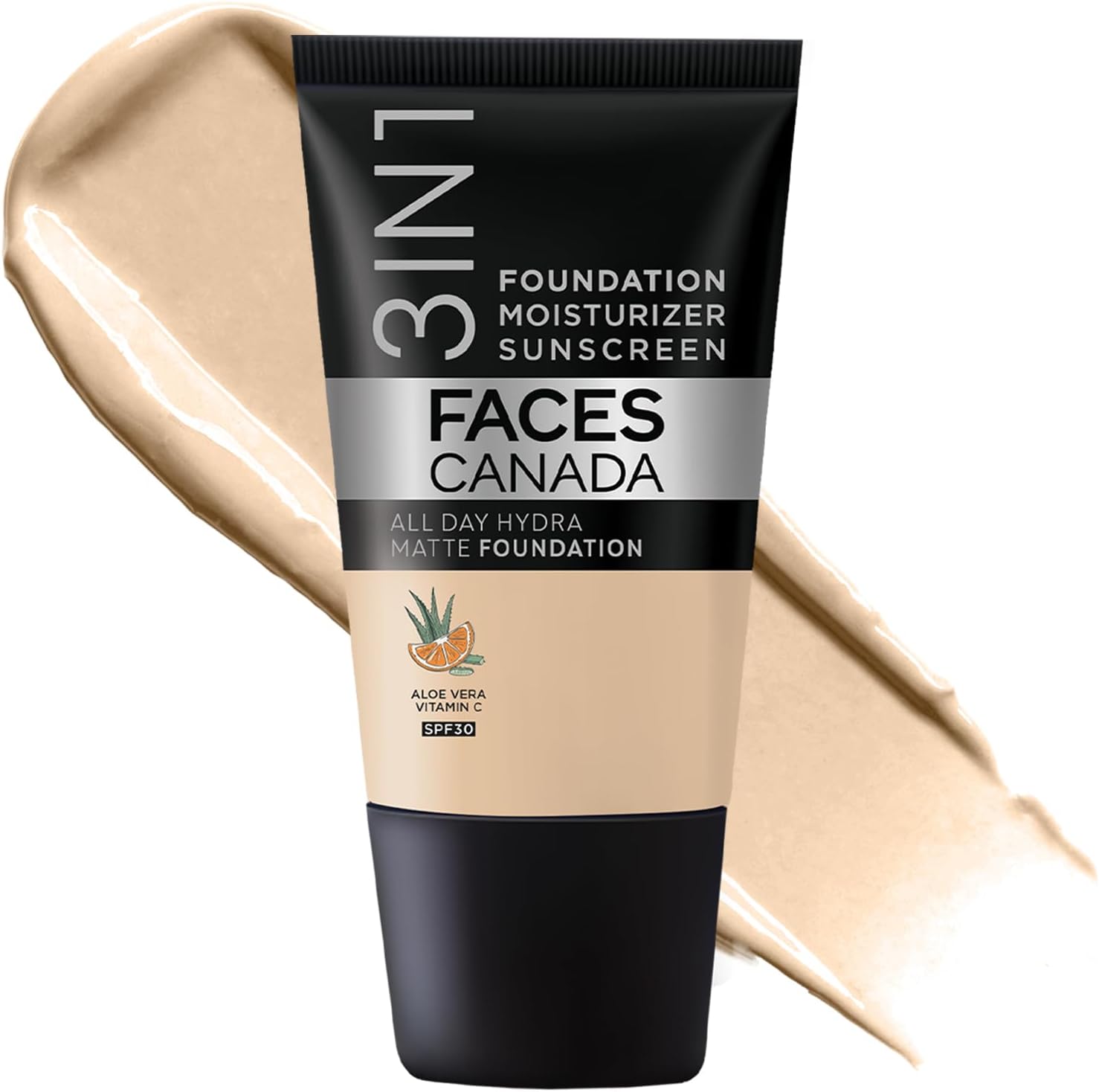 FACES CANADA All Day Hydra Matte Foundation - Mini | 3-in-1 Foundation + Moisturizer + SPF 30 | 24 HR Aloe Hydration & Vitamin C | 10HR Long Wear | Medium to High Buildable Coverage | Absolute Ivory,