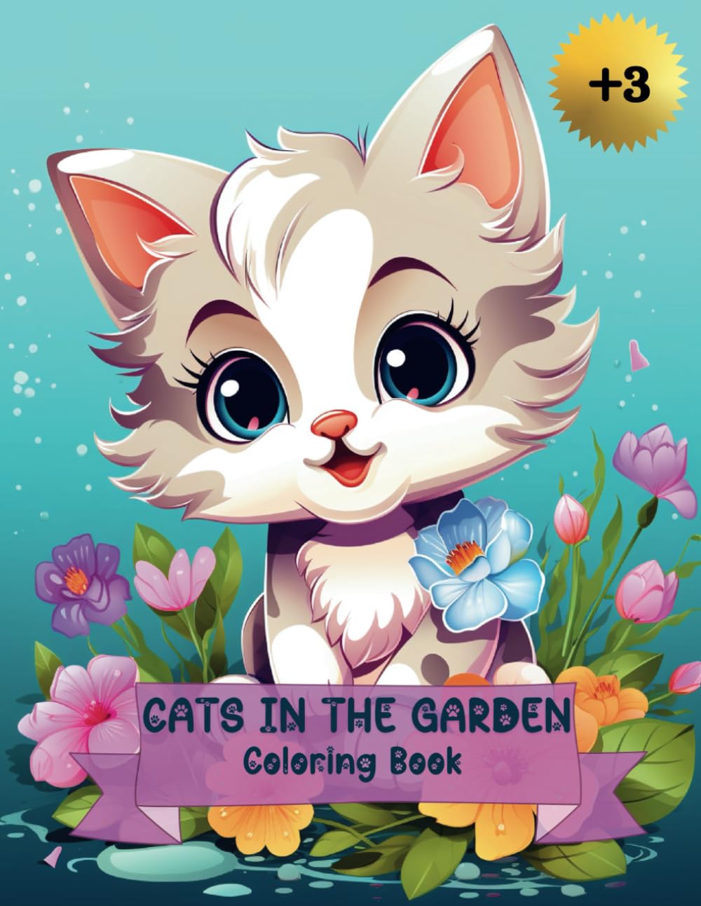 Cats in the garden: Coloring book for kids with a funny kitten