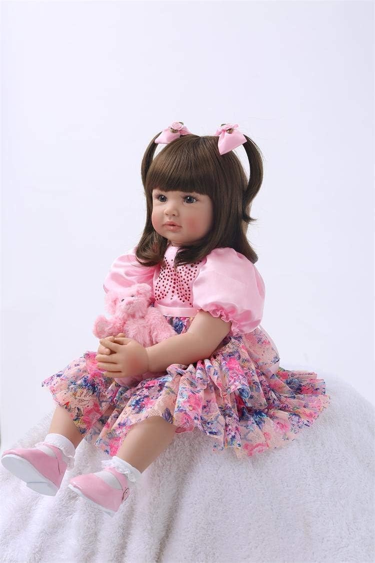 Pinky Reborn Cute 24inch 60CM Reborn Baby Doll Long Hair Girl Soft Silicone Baby Real Life Baby Toddler Doll Toy for Ages 3+
