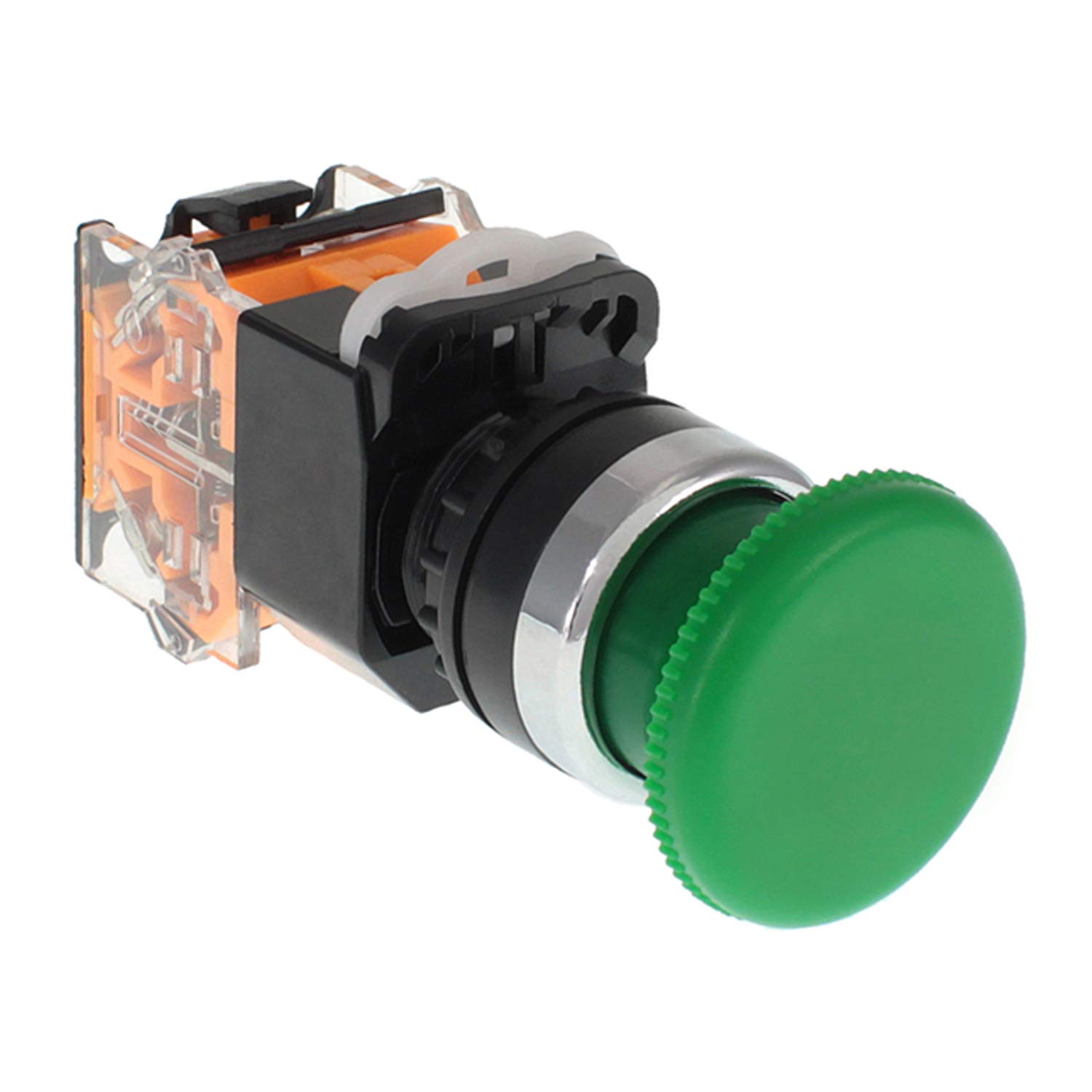 Emergency Push Button Switch, Green Mushroom Head, for Home or Industrial Equipment, Operating Rooms, Distribution Boxes, NO NC, 22mm, Spring Return (1 Pack)