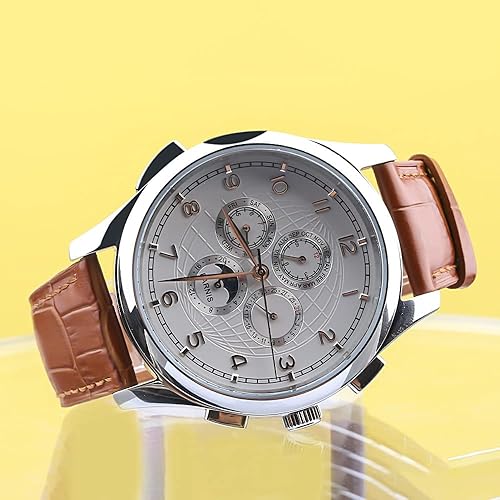 Miniatura 3 de FANMIS Reloj mecánico de cuerda automática con esfera de globo blanca, reloj de lujo de cristal de zafiro para negocios, cronómetro, fase lunar,