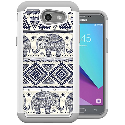 For Samsung Galaxy J3 Emerge Case, J3 2017 Case, J3 Prime Case, Amp Prime 2 Case, Express Prime 2 Case, MagicSky [Shock Absorption] Studded Rhinestone Bling Dual Layer Protective Case Cover (Elephant)
