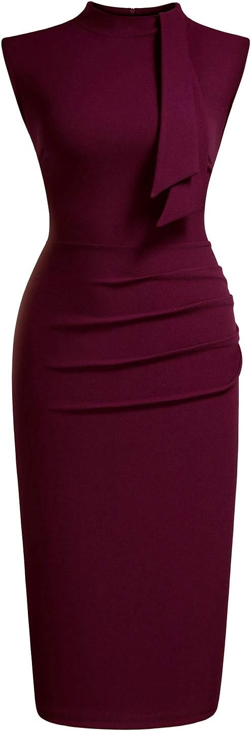 Miusol Women's Retro 1950s Style Half Collar Ruffle Cocktail Pencil Dress - Image 3