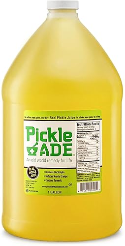 PickleAde - Jugo de pepinillo de eneldo real con cúrcuma, 1 galón (128 onzas), alivio de calambres musculares y piernas, bebida deportiva de jugo de